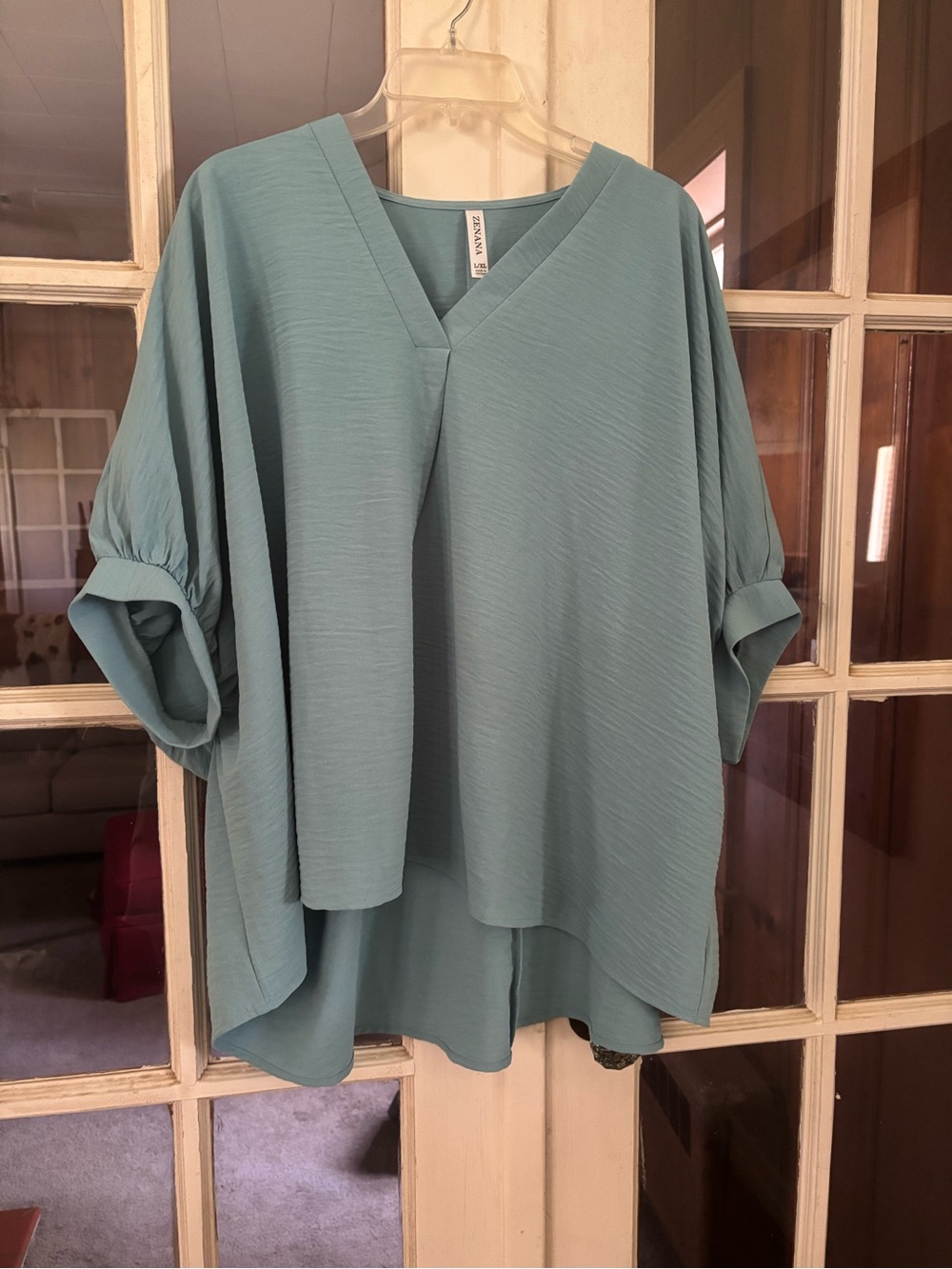 Zenana Outfitters Sage Blue V-Neck High-Low Tunic
